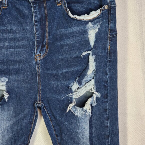 S.O.N.G Curvy Dark Wash Blue High Rise Skinny Ankle Distressed Jeans Jr Sz 13/31 - Picture 7 of 16
